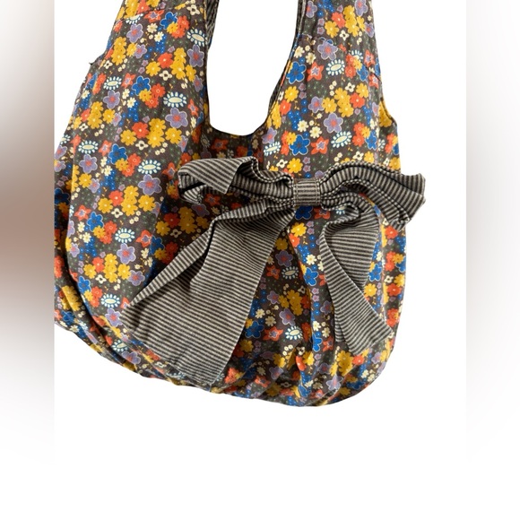 Y2K Unionbay large fabric hobo tote with accent bow brown-multicolored - Picture 2 of 9
